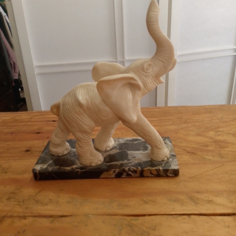 Elegant A. Santini Cream Elephant Sculpture On Marble Base